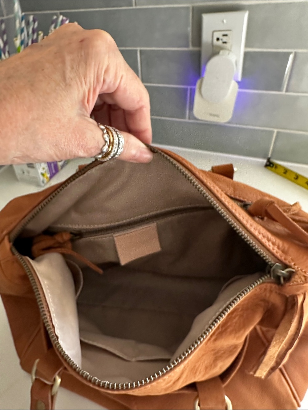 Sundance Leather Satchel in Cognac Brown - Picture 6 of 13